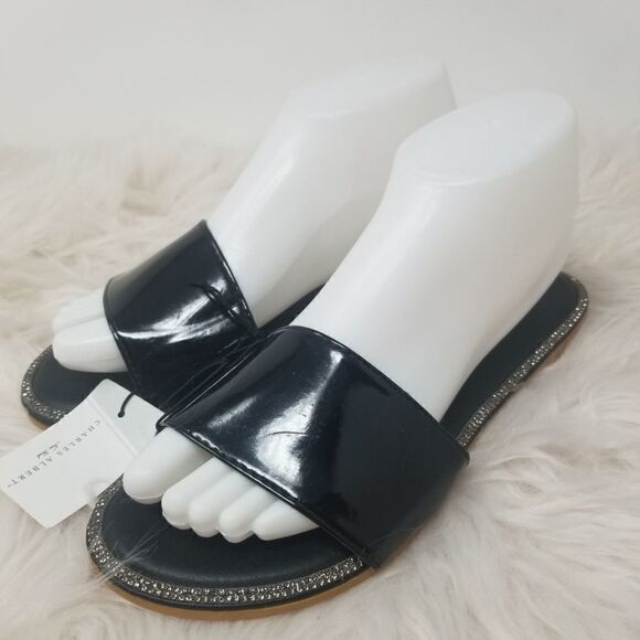 Charles Albert BLACK Shiny Slides. SIZE 8 - Picture 6 of 10